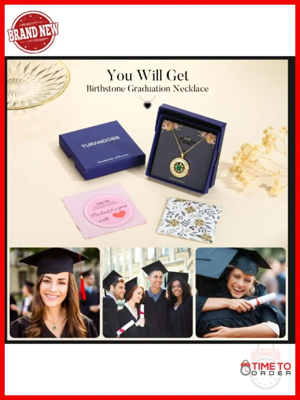 14K Gold Plated Compass Birthstone Necklace Graduation Gift